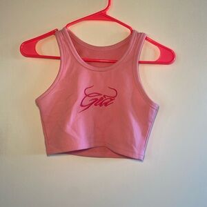 Pink Crop Top with Embroidered Design